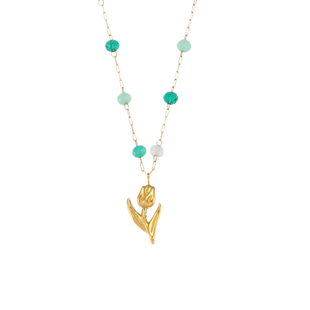 Fashionable Simple and Fresh Stainless Steel Tulip Pendant Necklace with 18k Gold Plated Jewelry