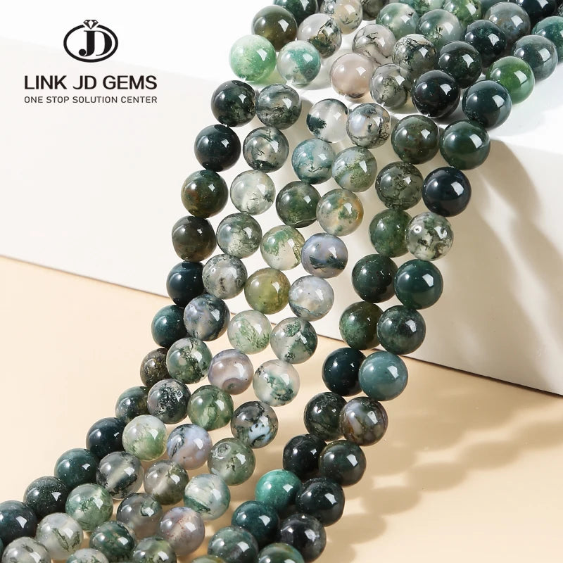 JD GEMS 4 6 8 10 12MM Pick Size Bracelet Accessory Natural Grass Agate Moss Agates Gemstone Beads Loose Beads for Jewelry Making