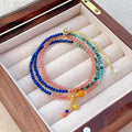 Natural Hand Made Lapis Lazuli Turquoise Amber 3 Loops Bracelet Natural Crystal Gemstone Fine Jewelry