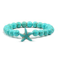 Fashion Starfish Blue Green Turquoises Beaded Bangles Bracelets Beach Charm Jewelry Sea Star Natural Stone Bracelet Couple Gifts