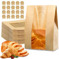 Custom Printed Logo Oil Resistant Kraft Paper Biscuit Fresh Bread Loaf Pastry Packaging Bakery Bag with Clear View Window