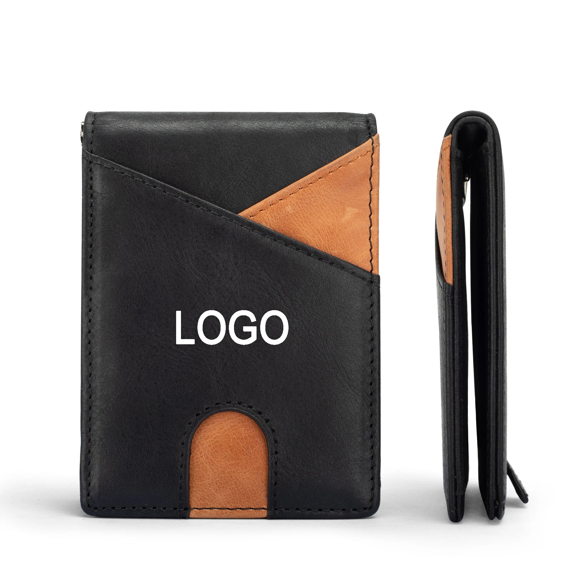 Fashionable Business RFID Genuine Leather Slim Wallet Multiple Slots Card Holder Money Clip Polyester Lining for Men Minimalist