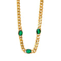Hip Hop Waterproof Stainless Steel Chunky Cuban Chain Necklace Tarnish Free 18k Gold Plated Green Zircon Chokers Necklace