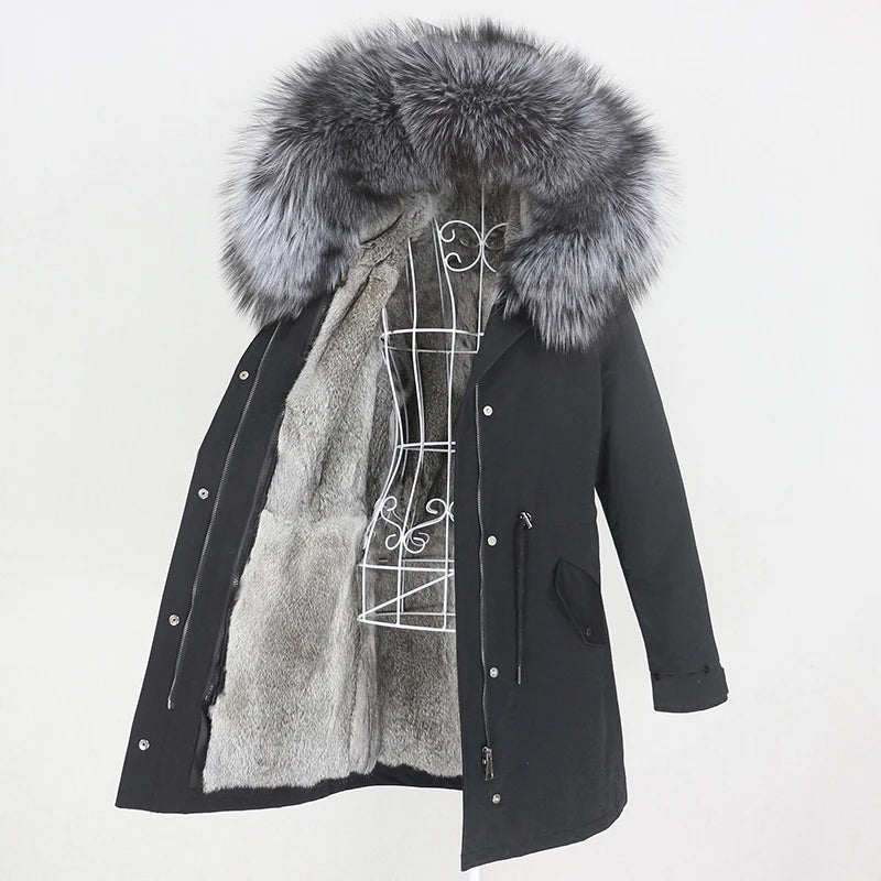 OFTBUY 2023 Women's Winter Jacket Long Waterproof Parka Natural Raccoon Fox Fur Collar Hood Real Rabbit Fur Liner Coat