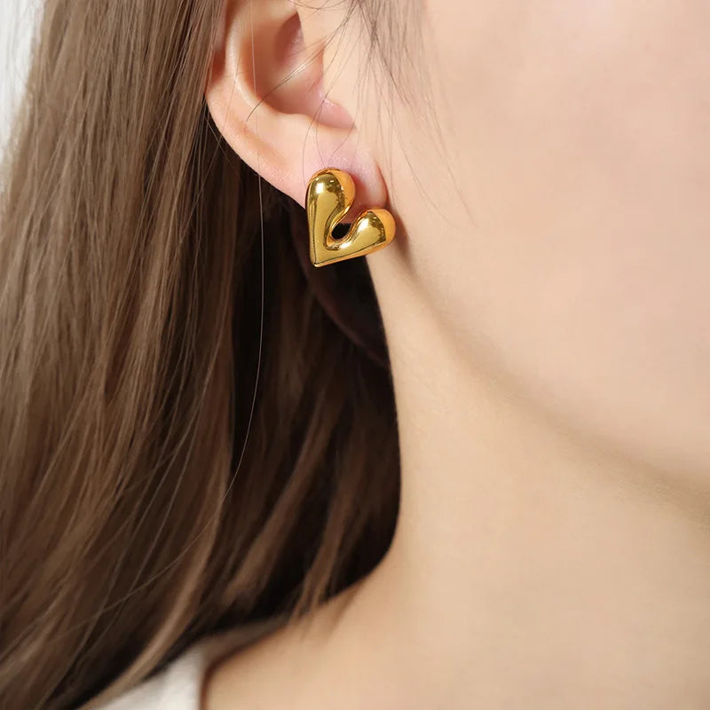 Cute Irregular Heart Studs 18k Gold Silver Waterproof Jewelry Non Tarnish Minimalist Fashion Heart Stud Earrings Pendientes