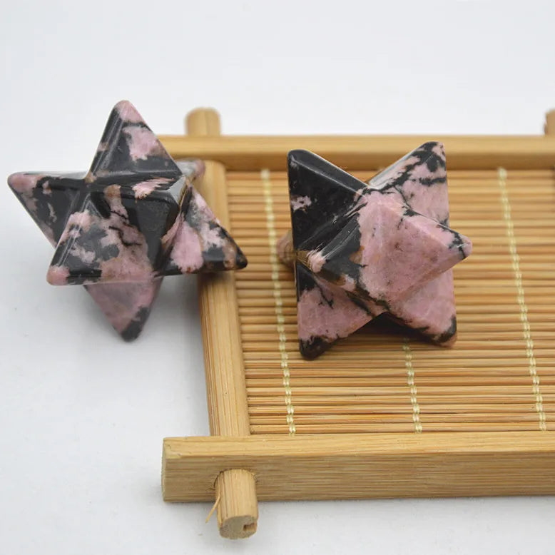 New Hongzhuo Wholesale Lot 17pcs Rhodorite jasp Multi-Color Carved Gemstone 1 inch Merkaba Star Healing Sacred Geometry Chakra Stone Crafts