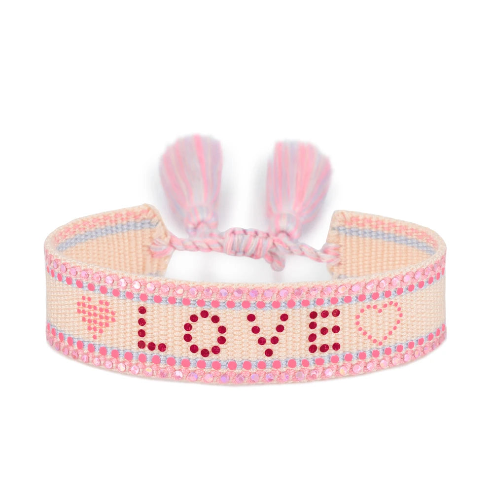 Custom HAPPY DREAM SMILE Woven Tassels Personalized Engraved Sequin Bracelets for Men Women