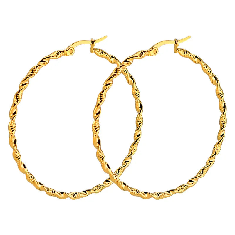 18k Gold Plated Stainless Steel Women Earrings Jewelry Hypoallergenic Gold Twisted Hoop Earrings