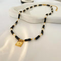 New Natural Black Agate tiger Eye Stone Handmade Beaded Stainless Steel Pendant Necklace Fashion Jewelry for Women