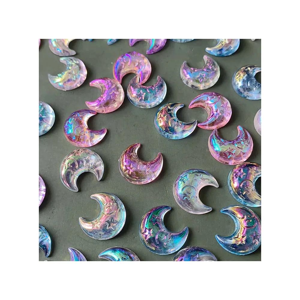 100Pcs 20mm Resin Moon Shape Crystal Gem Flat Back Beads Slime Charm for Necklace Bracelet Earring DIY Jewelry Making