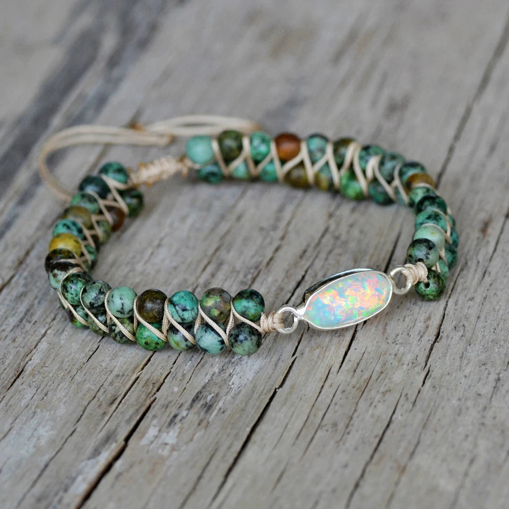 HD0290 Natural Turquoise Beaded Bracelet 4mm Beads Gemstone Macrame Bracelet