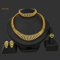 Gold Plated 24K Alloy Dubai Women's Wedding Bridal Jewelry Set Necklace Bracelet Earrings Ring 4Pcs Gift Party Wholesale