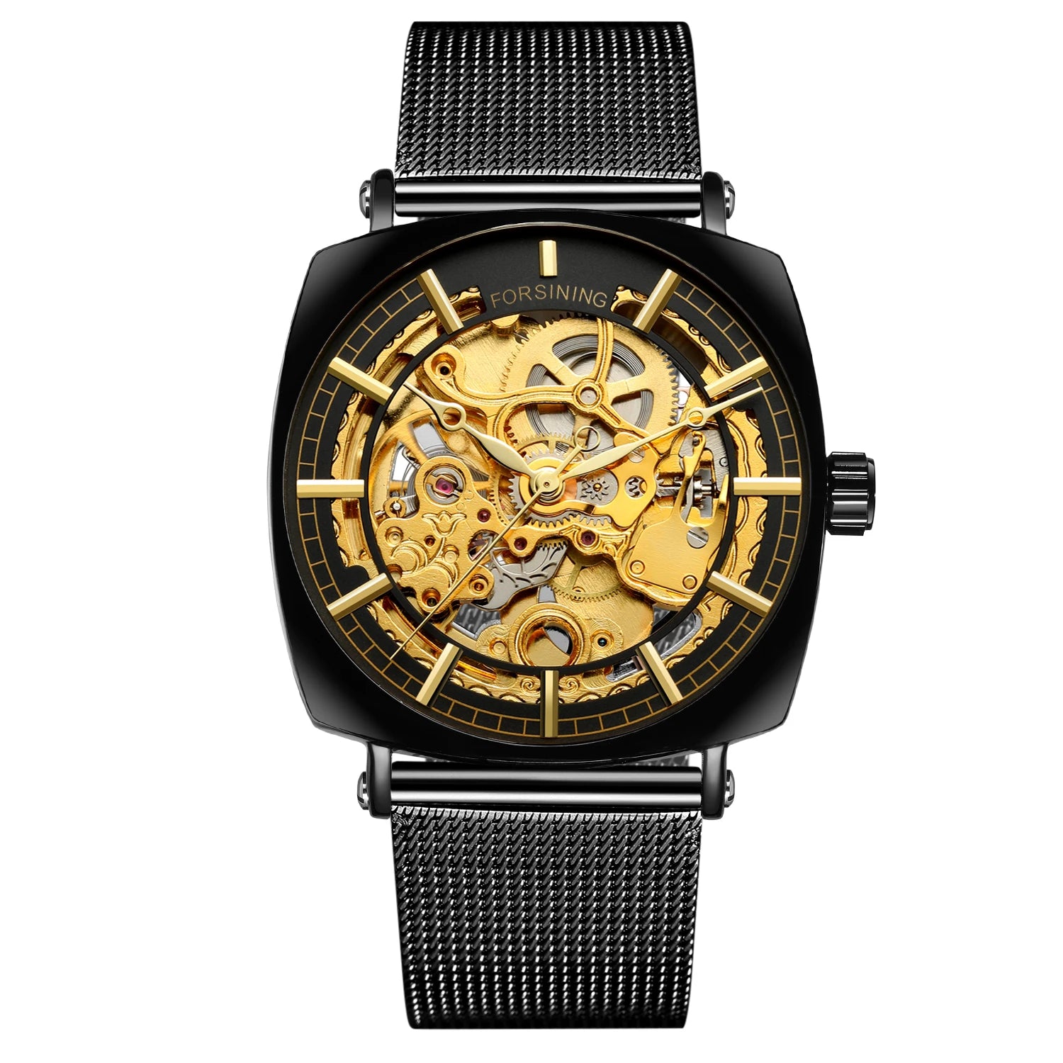 FORSINING NEW Design Men Automatic Wrist Watches Luxury Custom Skeleton Mesh Band Mechanical Watch