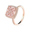 925 Sterling Silver Rose Gold Plated 10mm Cushion Engagement Halo Style Morganite Ring