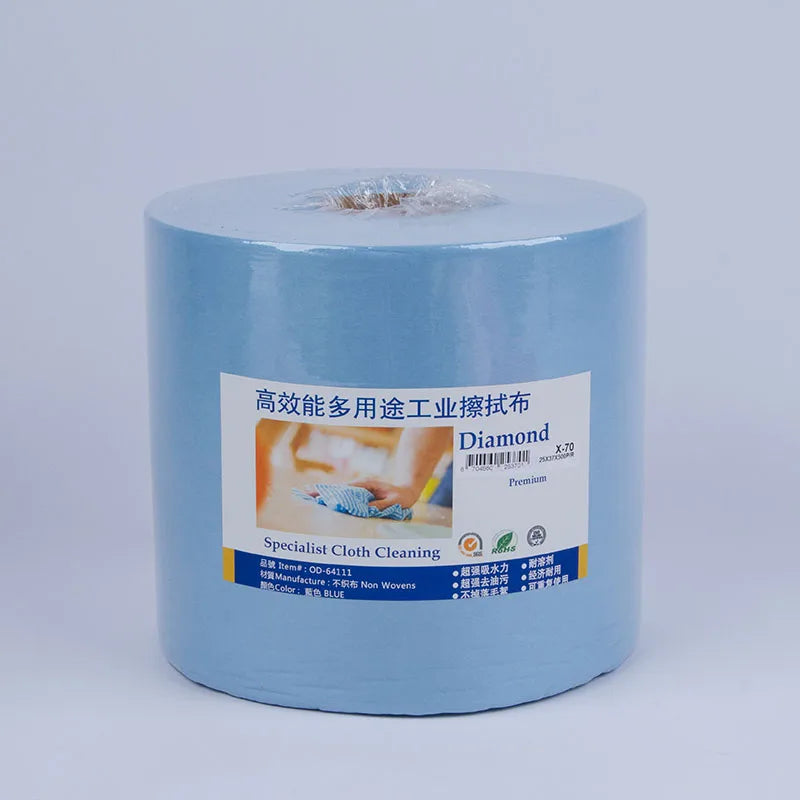 55% Woodpulp 45% Polyester 400m Jumbo Cleaning Wipe Roll Industrial Wiping Paper Cloth Blue Cleaning Paper Wiper Roll