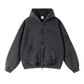 Custom Embroidered Streetwear Sun Faded Heavyweight 100% Cotton Zip up Thick Oversized Distressed Vintage Men Acid Wash Hoodie