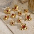 Trendy Gemstone Vintage Heart Flower Hammered Earrings 18K Gold Plated Stud Stainless Steel Fashion Jewelry Earrings for Women
