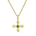 18K Gold Plated Stainless Steel Jewelry Twisted Chain Cross Green Stone Pendant Necklace Waterproof for Woman Necklace P253545