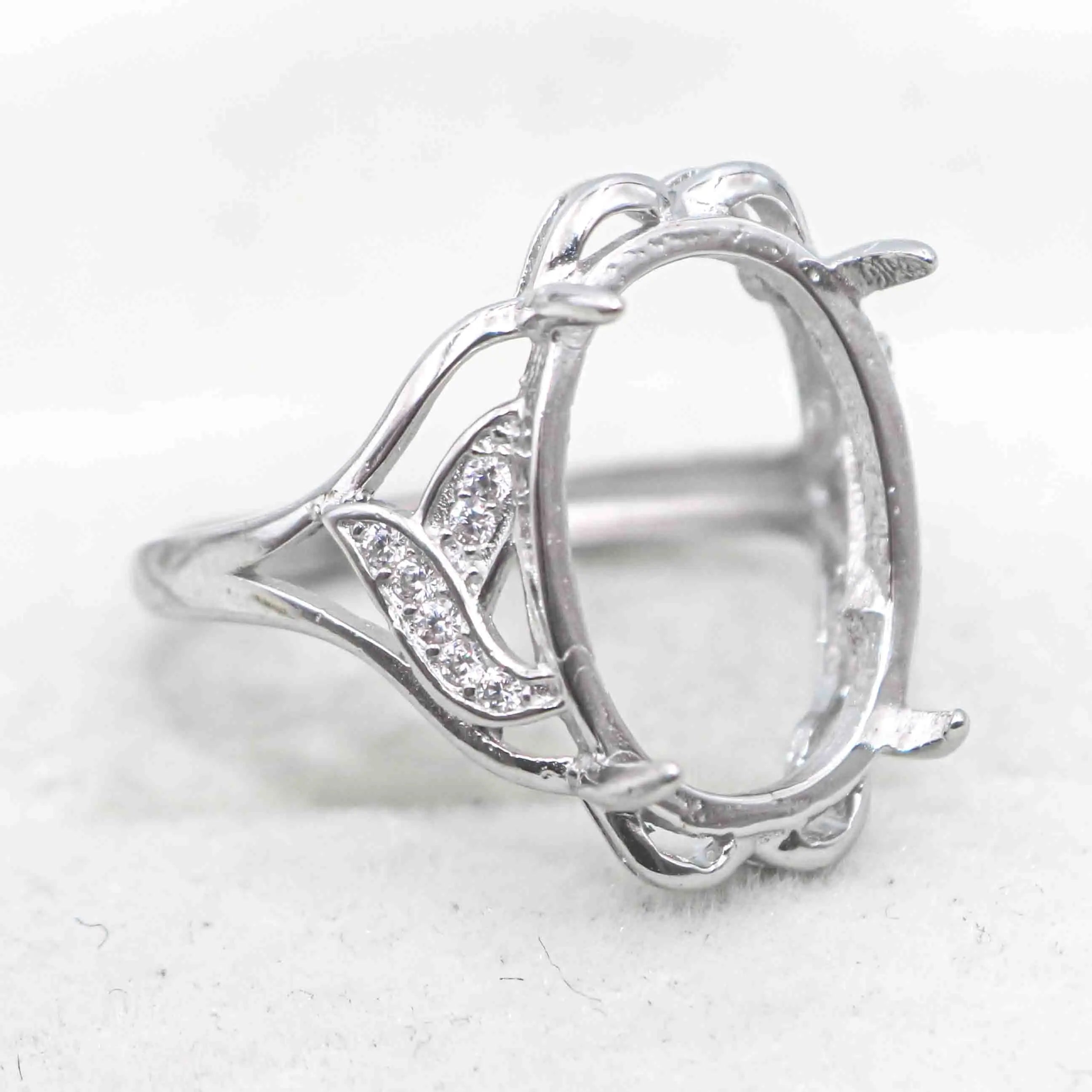 Sterling Silver 12*16mm Semi Mount Ring Empty Frame Blank Support Claws Setting S925 Base Holder Without Center Stone for Inlay
