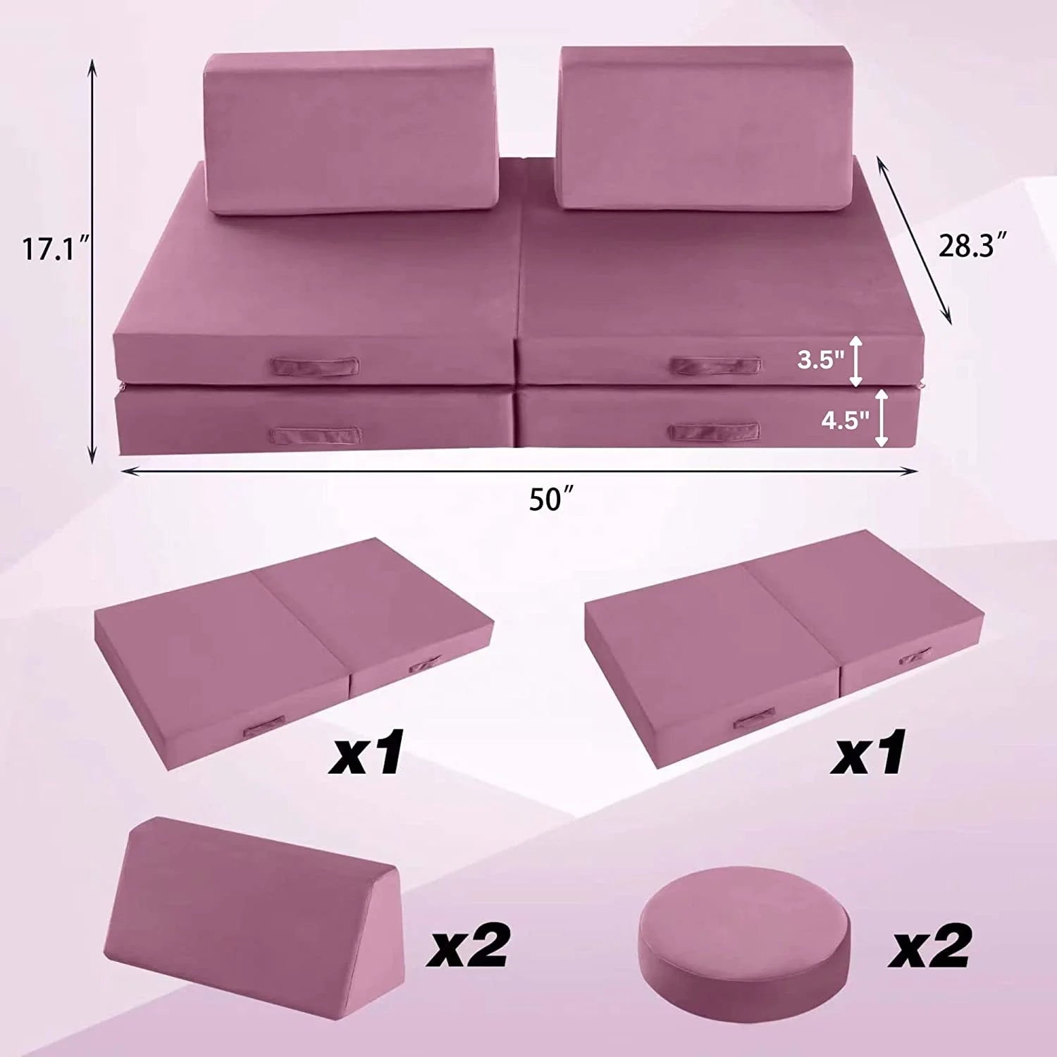 Modular Memory Foam Kids Play Couch Set Embroidered Micro Suede Cover Non-Toxic Modern Design Customizable Color Logo Home