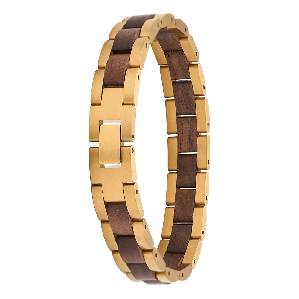 Handmade Natural Wood Gold Stainless Steel Bandlet