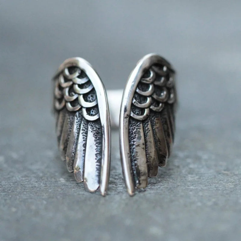 New Retro Adjustable Feather Wing Punk Ring Jewelry Fashion Silver Gothic Couple Angel Wing Rings Men Women