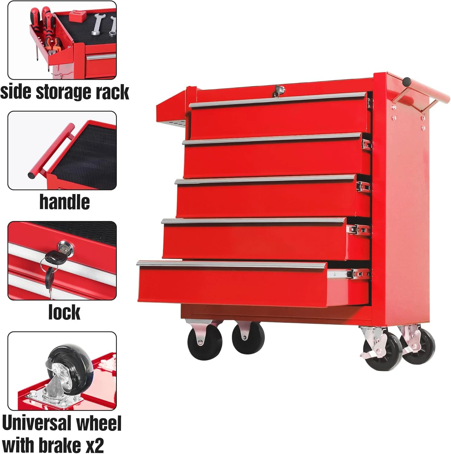Promotional 5 Drawers Iron Roller Cabinet Tool Trolley Mobile Toolbox with Lockable Wheels OEM Customizable Color
