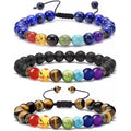 Fashion Handmade Adjustable 8mm Healing Natural Stone Beads 7 Chakra Bracelet Jewelry for Women Men