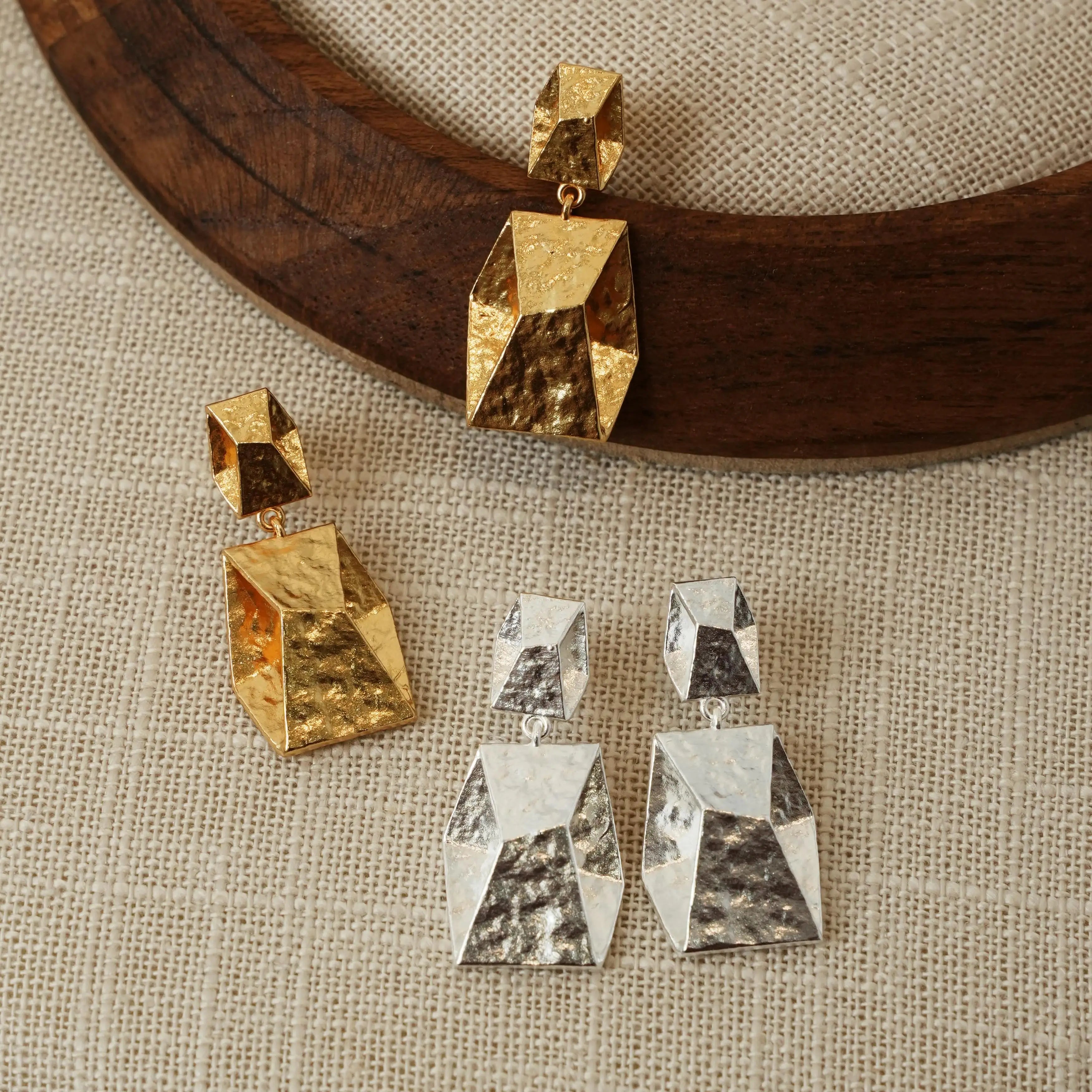 New Fashion Geometric Drop Earrings Real Gold Plated Brass-Exquisite Handmade Wedding & Daily Wear Jewelry for Women