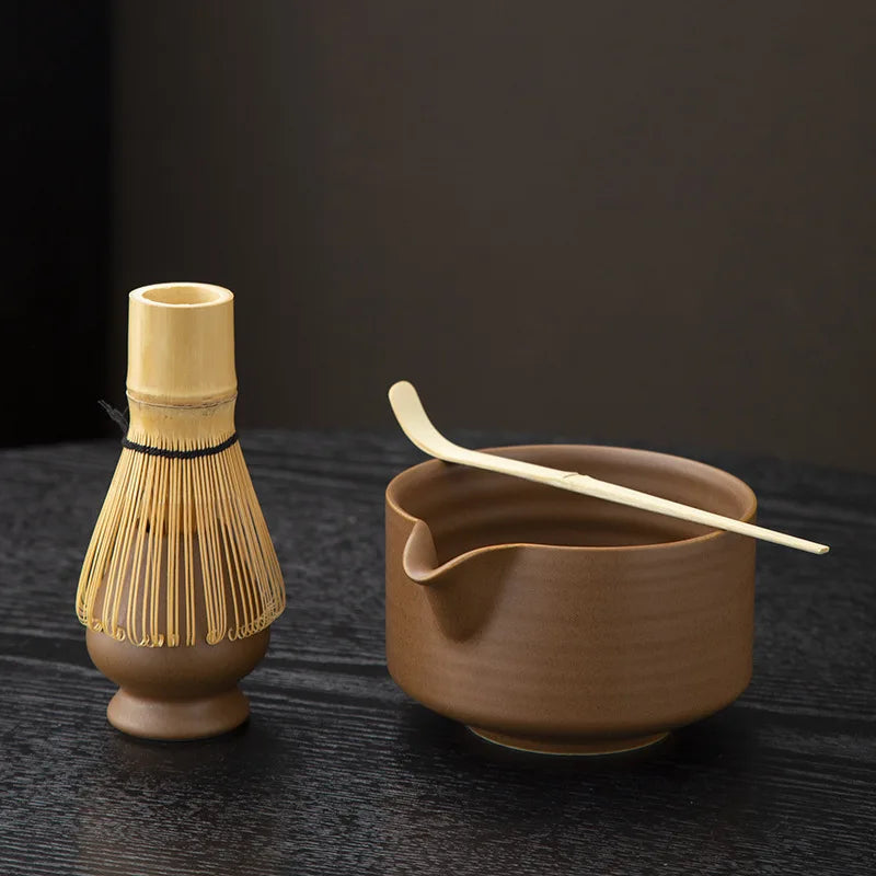Wholesale Traditional Matcha Tea Tools 4Pcs Matcha Gift Set Japanese Bamboo Whisk Ceramic Bowl Matcha Whisk and Holder Kit Set