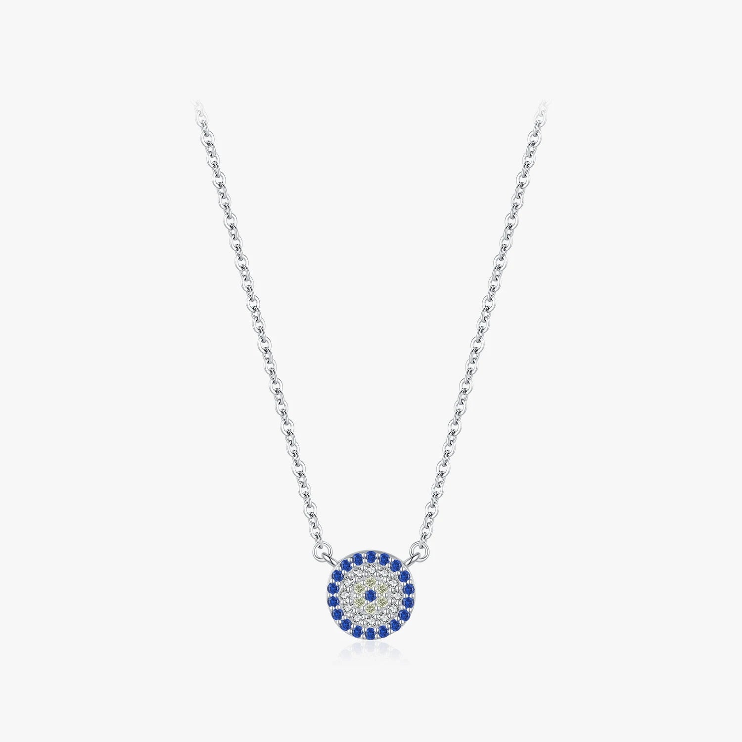 925 Sterling Silver Delicate Fine Jewelry Dazzling Blue Clear CZ Link Chain Evil Eyes Pendant Necklace for Women