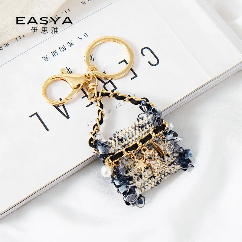 Pearl Full Crystal Handbag Design Women Bag Charm Pendant Fashion Key Chain