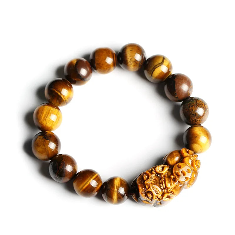 10mm 12mm 14mm Natural Yellow Tiger Eye Stone Pixiu Bracelet Pixiu Chinese Fengshui Jewelry