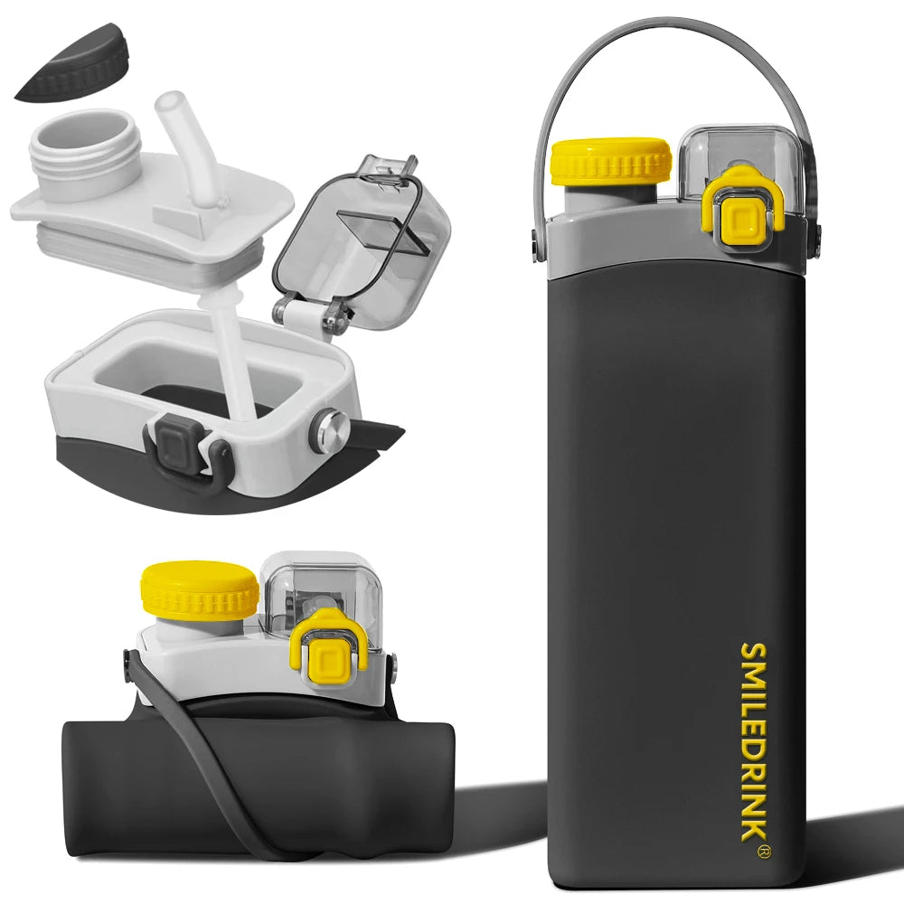 BPA Free 20 oz Foldable Reusable Sports Water Bottle and Fold up Gym Camping Silicone Sports Collapsible Water Bottle