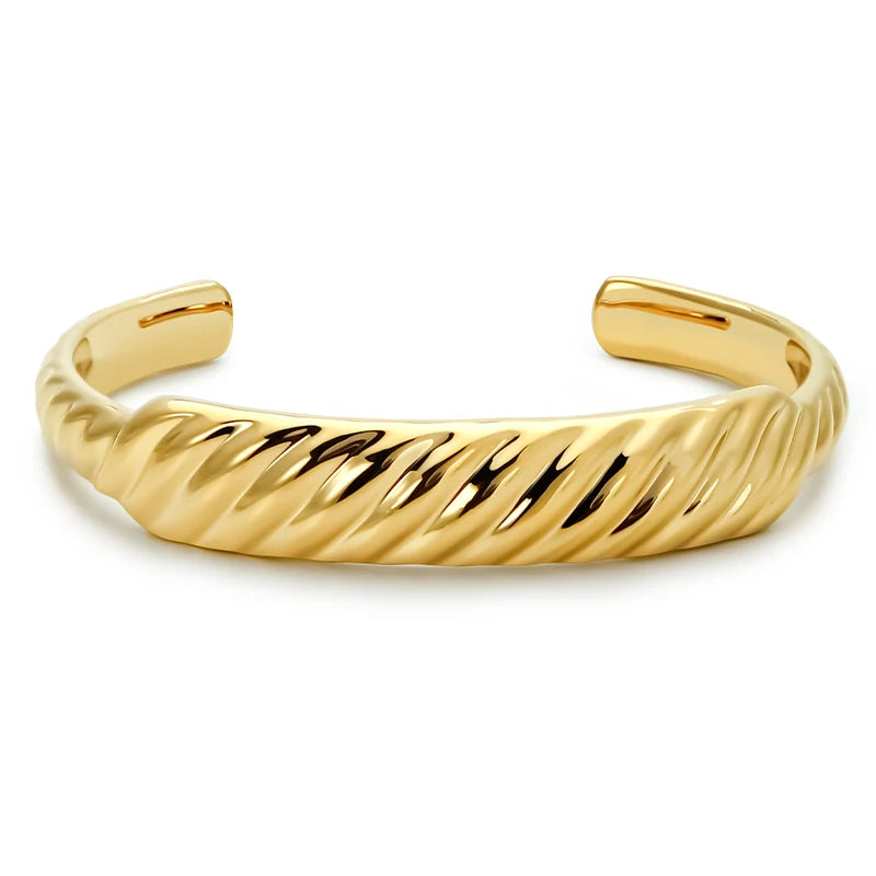 Women's 18K Gold Plated Key-Shaped Cuff Bracelet Open Bangle with Geometry Texture Daily Fashion Religious Jewelry Wedding Gift