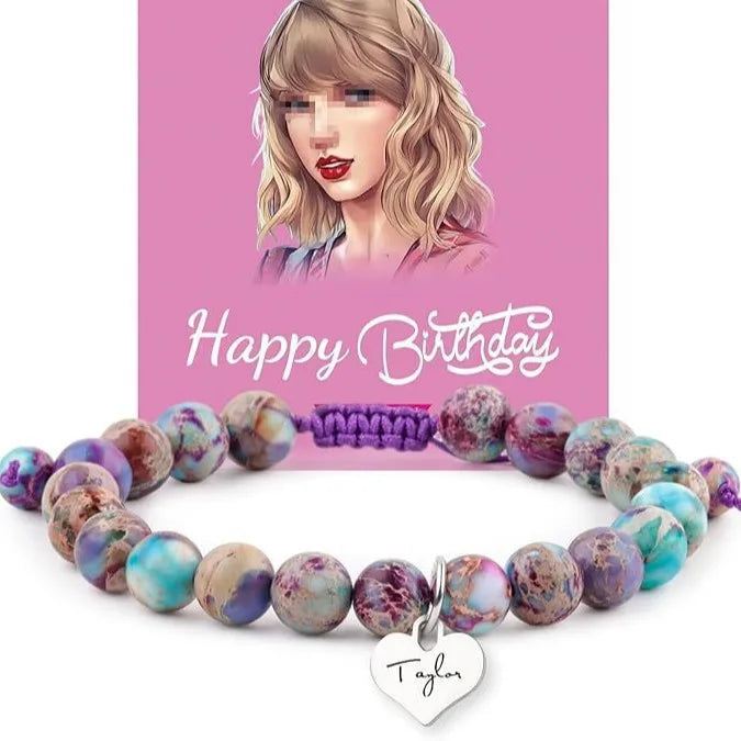 Taylor Heart Beaded Adjustable Bracelet with Birthday Card-Trendy Unisex Gift