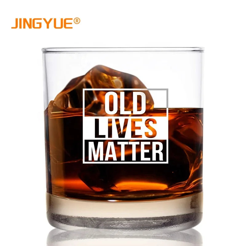 Old Fashioned Transparent Thick Reusable 310ml Custom Logo Old Lives Matter Whiskey Tumbler Glass with Laser Engraving Surface