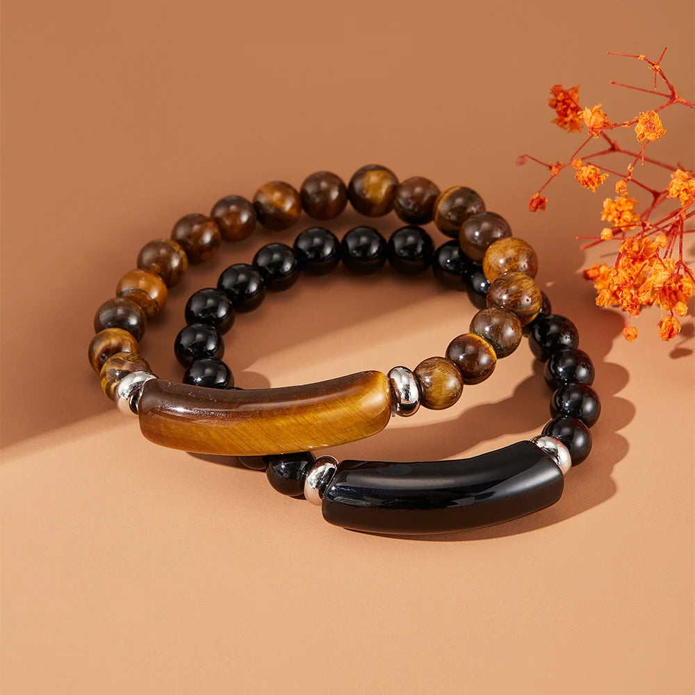 Natural Stone Beaded Bracelet Aventurine Jade Tiger Eye Agate Beads Trendy Ball Shape Stretch Bracelet for Women Men Gift