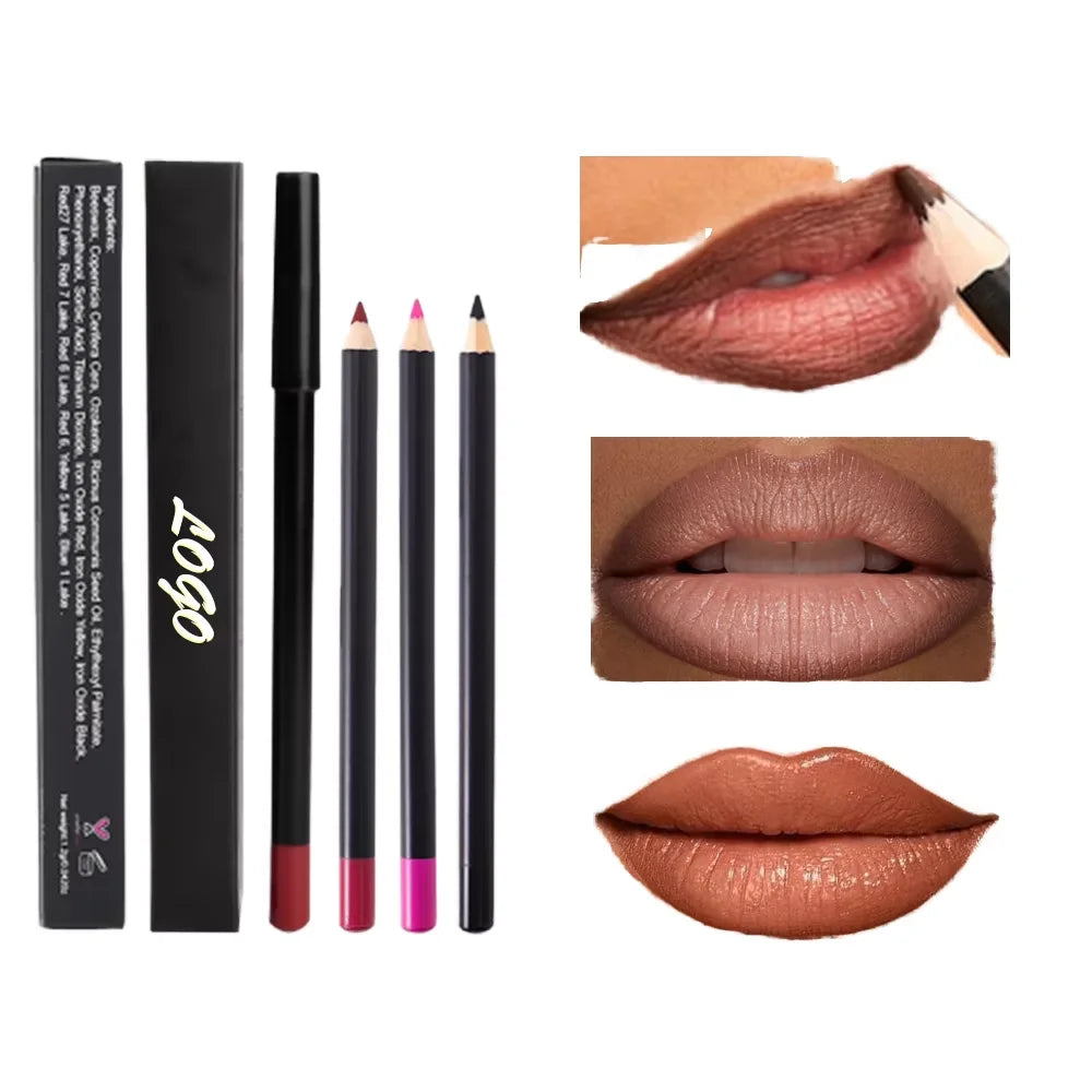 Wholesale No Logo Private Label Custom Pencil Dark Brown Matte Vegan Waterproof  Lip Liner