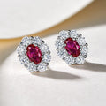 Huitan Wholesale Exquisite Oval Red Crystal Silver Plated Earrings Wedding Fashion Cubic Zirconia Ladies Stud Earrings for Women