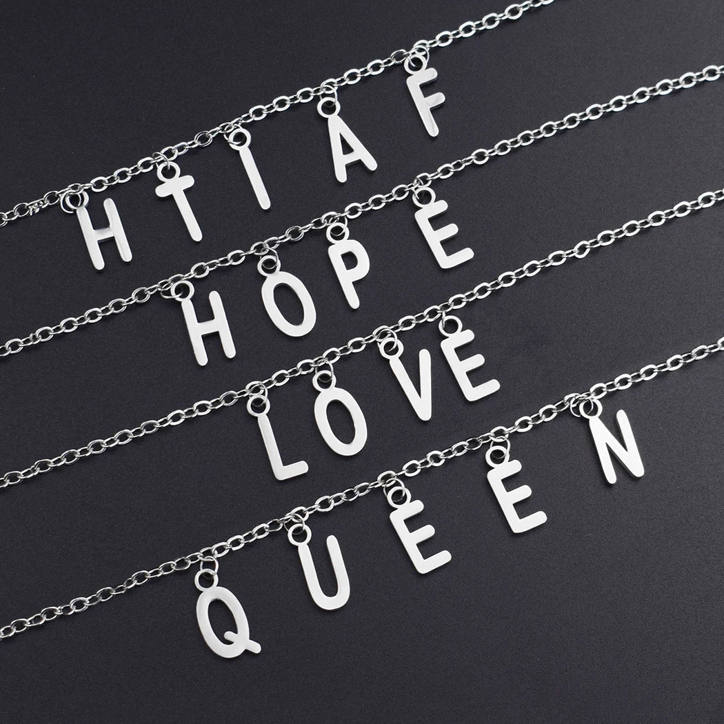 Letters DIY Pendant Love Hope Faith Queen Necklace Custom Initials Name Personalise Stainless Steel Fashion Jewelry