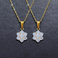 No Tarnish 18k Gold Plated Women Boho Necklaces Stainless Steel 13mm Round Cubic Zirconia Cz Flower Fashion Pendant Necklace