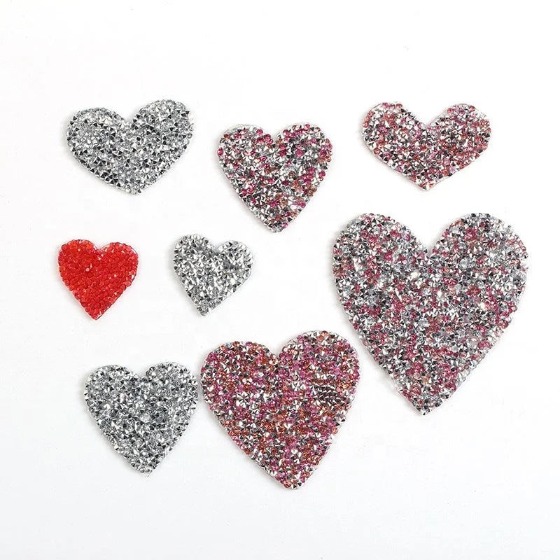 New Arrival Wholesale Iron on Heat Press Crystal Rhinestone Beads 5 cm Red Color Heart Applique Patch DIY Garment Accessory