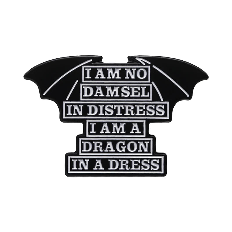 No Damsel Just Dragon Enamel Pin Feminist Brooch Lapel Badge Women's Rights Jewelry