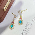 Double Bead Gradient Design Turquoise Retro Earrings 3-7mm Natural White Potato Bread Freshwater Pearl Earrings for Girls