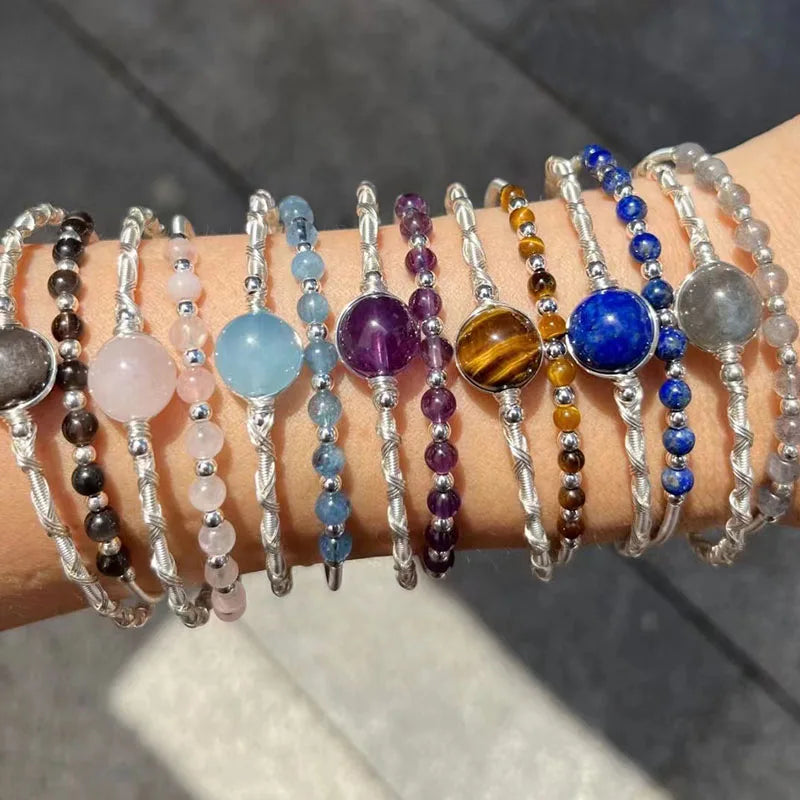 New Design Natural Crystal Beads Semi-precious Stone Crafts Friendship Bracelets Women Men Metal Crafts