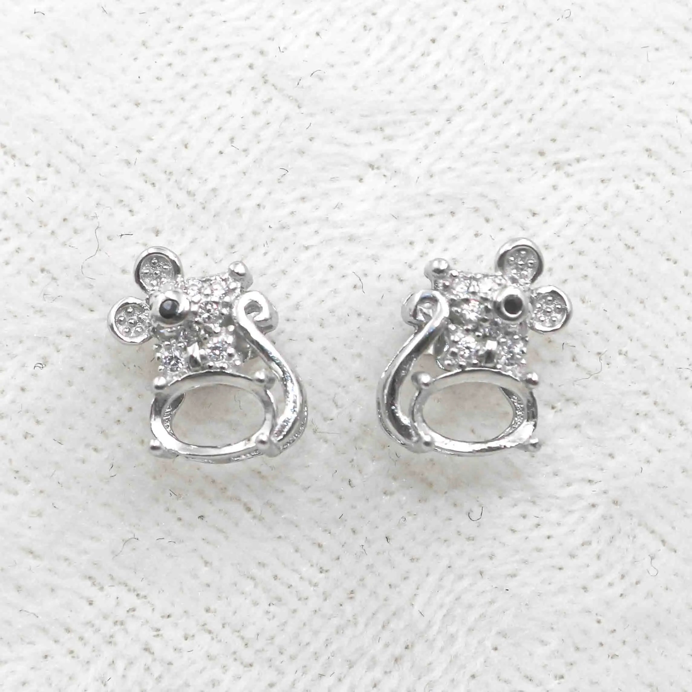 Sterling Silver 4*6mm Semi Mount Stud Earrings Empty Support Blank Claws Setting S925 Base Without Center Stone for DIY Inlay