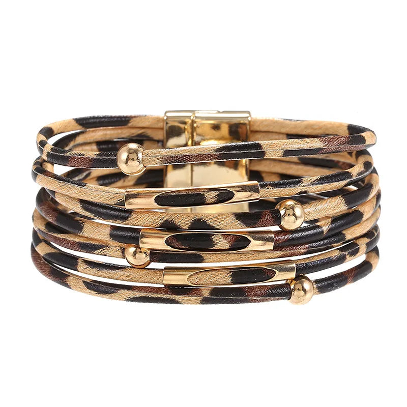 Handmade Multicolor Beads Leopard Print Gold Plated Adjustable Trendy Style Women's Bracelet Jewelry Gift Wholesale Bulk Order