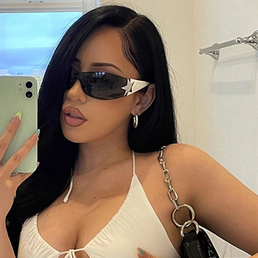 STY2943 Y2K Rimless Stars Sunglasses for Women Luxury Brand Designer Wrap Sunglasses Trendy Futuristic Oversized Sun Glasses Men