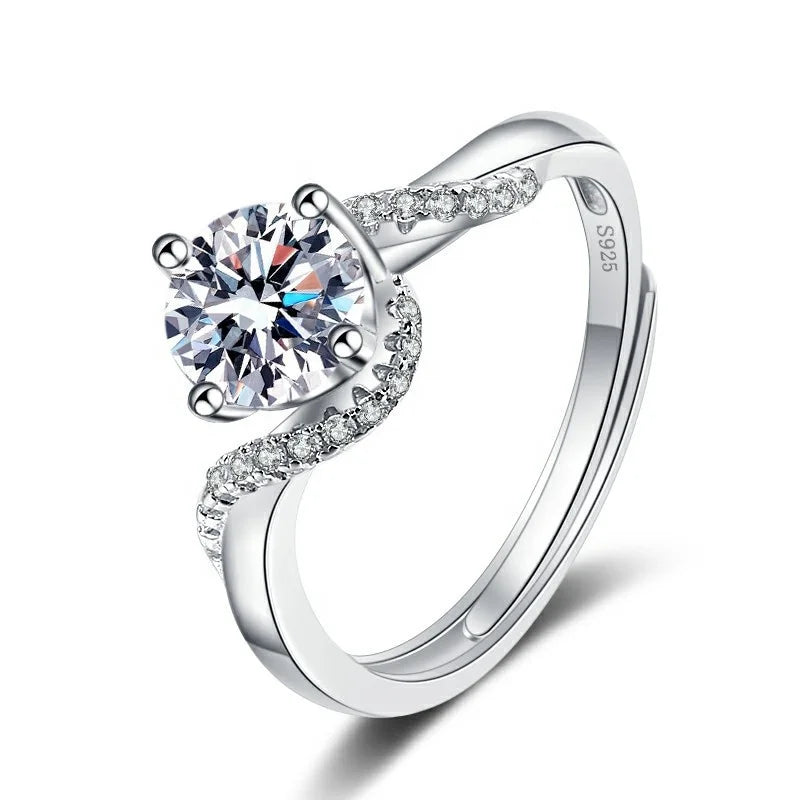 Luxury VVS 1ct D Color Moissanite Diamond Engagement Ring 925 Sterling Silver GRA Certified for Women